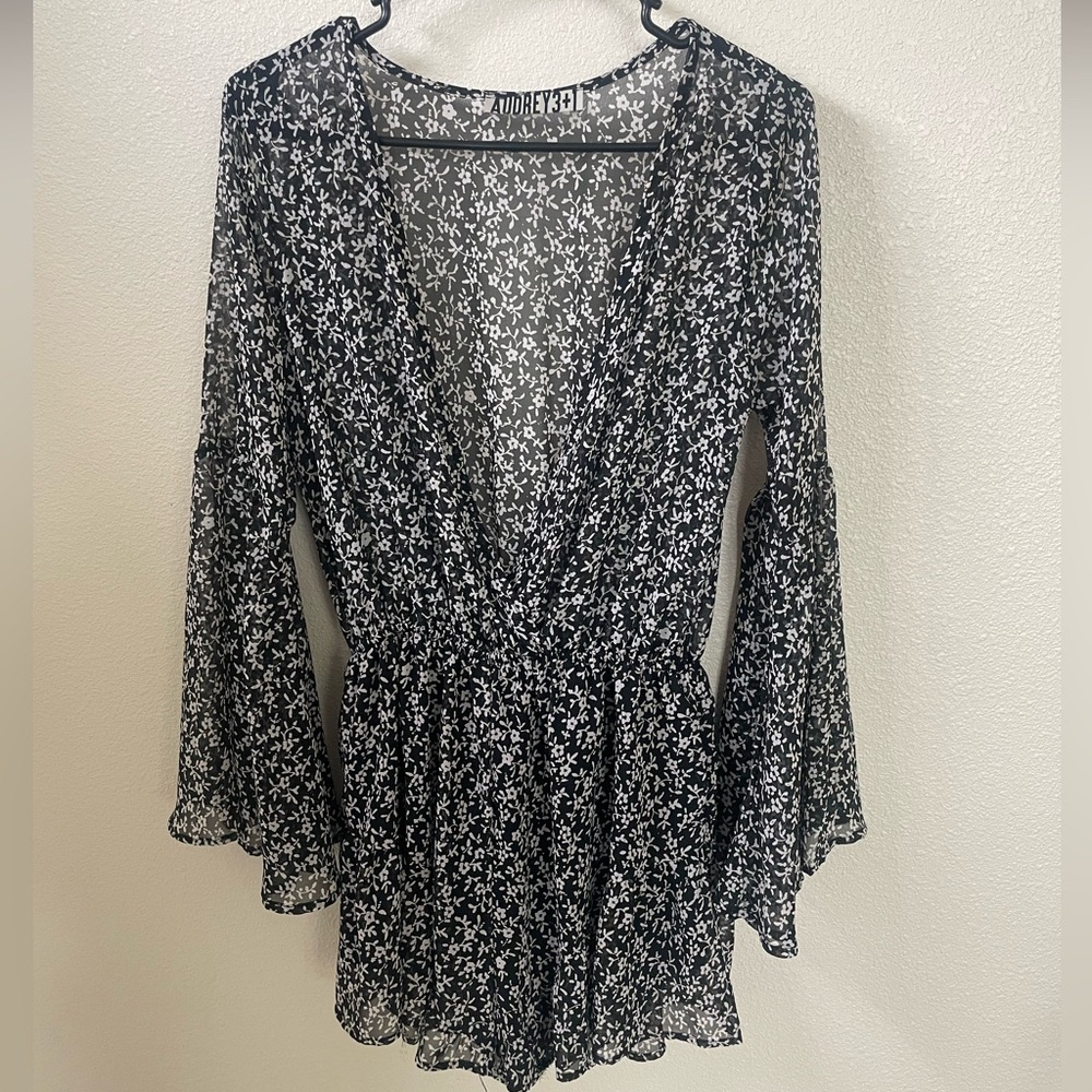 Audrey 3+1 Black and White Floral Romper